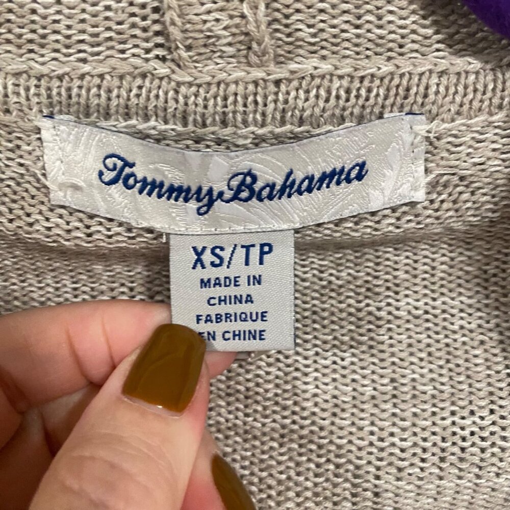 Tommy Bahama Taupe Linen Cotton Blend Open Hooded Cardigan Size XS - Picture 5 of 9